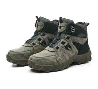 HANCHE Mid-Top Work Safety Shoes, Button-Down Lace Labour Insurance Shoes, Anti-Smash And Anti-Puncture Steel Toe Shoes, Outdoor Adventure Sneakers(Green,45 EU)