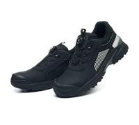 HANCHE Work Safety Shoes, Anti-Smash And Anti-Puncture Labour Insurance Shoes, Button-Down Lace Steel Toe Protection Shoes, Anti-Slip Adventure Sneakers(Black,42 EU)