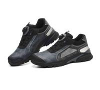HANCHE Work Safety Shoes, Anti-Smash And Anti-Puncture Labour Insurance Shoes, Button-Down Lace Steel Toe Protection Shoes, Anti-Slip Adventure Sneakers(Grey,42 EU)