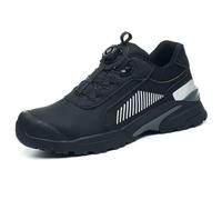 HANCHE Work Safety Shoes, Anti-Smash And Anti-Puncture Labour Insurance Shoes, Button-Down Lace Steel Toe Protection Shoes, Anti-Slip Adventure Sneakers(Black,41.5 EU)