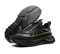 HANCHE Work Safety Shoes, Button-Down Lace Labour Insurance Shoes, Smash And Puncture Resistant Steel Toe Sneakers, Lightweight Outdoor Adventure Protection Footwear(Black,EU 37)