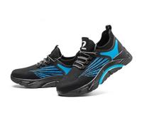 HANCHE Work Safety Shoes for Men, Breathable Mesh Labor Insurance Shoes, Anti Smashing And Anti Piercing Steel Toe Shoes, Fashionable Outdoor Adventure Sneakers(Black-Blue,38 EU)