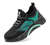 HANCHE Work Safety Shoes for Men, Breathable Mesh Labor Insurance Shoes, Anti Smashing And Anti Piercing Steel Toe Shoes, Fashionable Outdoor Adventure Sneakers(Black-Green,41 EU)