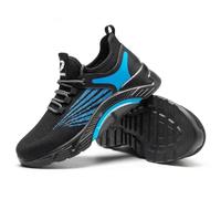 HANCHE Work Safety Shoes for Men, Breathable Mesh Labor Insurance Shoes, Anti Smashing And Anti Piercing Steel Toe Shoes, Fashionable Outdoor Adventure Sneakers(Black-Blue,47 EU)