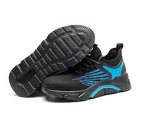 HANCHE Work Safety Shoes for Men, Breathable Mesh Labor Insurance Shoes, Anti Smashing And Anti Piercing Steel Toe Shoes, Fashionable Outdoor Adventure Sneakers(Black-Blue,37 EU)