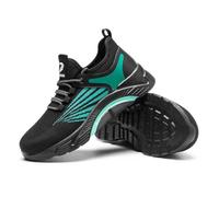 HANCHE Work Safety Shoes for Men, Breathable Mesh Labor Insurance Shoes, Anti Smashing And Anti Piercing Steel Toe Shoes, Fashionable Outdoor Adventure Sneakers(Black-Green,43 EU)