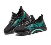 HANCHE Work Safety Shoes for Men, Breathable Mesh Labor Insurance Shoes, Anti Smashing And Anti Piercing Steel Toe Shoes, Fashionable Outdoor Adventure Sneakers(Black-Green,39 EU)