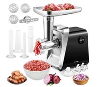 Hanchen 4 in 1 Tritacarne Elettrico Professionale Macina Carne con Tubo per Salsicce, 3 Dischi di Macinazione in Acciaio Inox (3, 5, 7 mm), Accessori per Biscotti, Accessori per Kubbe