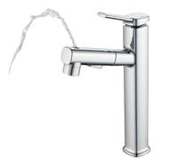 HanCrobiyx Rubinetto da bagno alto con doccetta estraibile, 3 tipi di getto | Miscelatore per lavabo da appoggio in acciaio inox, rubinetto miscelatore per lavabo, altezza erogatore 218 mm, cromato