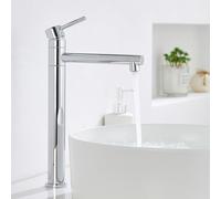 HanCrobiyx Rubinetto da bagno alto, per lavabo, girevole a 360°, per lavabo, per acqua fredda e calda, altezza erogatore 237 mm, cromato