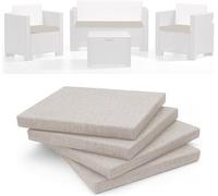 HAND 4 Cuscini da Esterno 53x50 cm, Alto 5 cm - per Sedie da Giardino - Seduta Imbottita, Morbida, Cuscini per Arredo Esterni, Salottini Rattan, 100% Cotone, Prodotto in Italia (Ecrù)