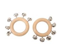 Hand Bell Rattle Set of 2 | Select Beechwood & Metal Bells for Rich Sound | Musical Instrument for Dancing/Parties/Music Class | 8cm Round Shaker