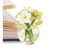 Hand Blown Mini Glass Flowers - Tiny Artisan Floral Bouquet Vase, Decorative Handcrafted Crystal Art, Unique Desktop Office Table Decor, Everlasting Mothers Day Gift, Small Vanity Centerpiece | for Wo