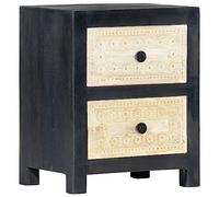 Hand Carved Grey Mango Wood Nightstand 40x30x50 cm with 2 Drawers for Bedroom Living Room Storage Furniture Solid Wood Accent Table