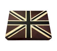 Hand Carved Sheesham Wood Union Jack Card Box with Lining & 2 Decks of Cards