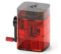 Hand Crank Pencil Sharpener with Red Transparent Body, Large Scrap Box, Automatic Pencil Feed Top for Students