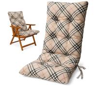 HAND Cuscino Ricambio per Poltrona Relax Harmony - Cuscino Sedia Sdraio 110x45x5 cm - Imbottito, con Elastico e Laccetti - Compatibile Sedie Legno Ferro PVC - Fantasia Beige Scozzese