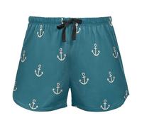 Hand Drawn Sea Ship Ocean Green Women's Lounge Shorts Pajama Bottoms Yoga Sport Elastico Vita Drawstring,M