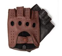 Hand Gewand by Weikert Guanti da uomo in pelle di cervo, cuciti a mano, senza dita, sfoderati, bicolore, mezze dita, guanti in pelle, moto, nero cognac, 9
