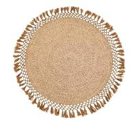 Hand-Knotted Tassel Round Rug, Blended Woven Carpet for Living Room Coffee Table Study Bedroom Bedside(1.5m/59)