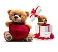 HAND Peluche San Valentino con Confezione Regalo e Petali di Rosa, Orso Peluche, Regalo per Lei, 25cm di Altezza, Orsetto Regalo di San Valentino, Regalo coppia, Con Biglietto D'amore (Orso Beige)