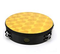 Hand Tambourine 8 - Inch, Double Row Percussion Instrument with Polyester Drum Skin and Solid Wood Frame, Colorful Kids Tambourine for Early Music Education, Safe Rounded Edge (quadrato d'oro)