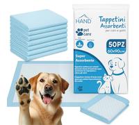 HAND Traversine Cani 60x90 cm con Adesivi di Fissaggio - Super Assorbenti, Antiodore e Usa e Getta, Tappetini Igienici per Cani e Cuccioli, Traverse Igieniche per Addestramento (50 Pz, 60x90 cm)