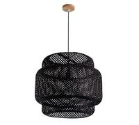 Hand-Woven Rattan Pendant Light Fixture Kitchen Island Natural Chandeliers Black Hanging Lamp for Dining Room(Dark,38CM)