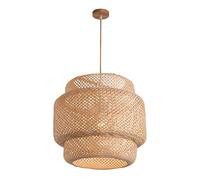 Hand-Woven Rattan Pendant Light Fixture Kitchen Island Natural Chandeliers Black Hanging Lamp for Dining Room(Natural,50CM)