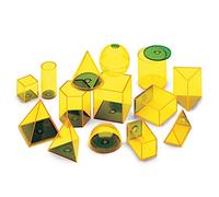 hand2mind - Forme 3D riempibili in plastica, con solidi geometrici gialli per misurare il volume (set da 14)
