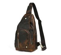 Handadsume Spesso Pelle di cavallo pazzo Borsa triangolare Borsa a tracolla Sling Chest Bag Viaggi Zaino diurno Per Uomo Uomo 3028 (8066 marrone)