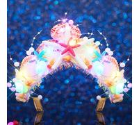 Handcess Tiare e corone a forma di stella marina con conchiglie a LED, fascia luminosa da sirena, accessorio per capelli da donna