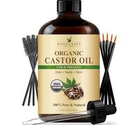 Handcraft Blends Olio di ricino pressato a freddo biologico in bottiglia di vetro con spazzole per ciglia - 118 ml - 100% puro e naturale - Olio vettore di qualità premium per la crescita dei capelli