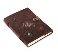 Handcrafted Leather Journal Notebook for Writing 200 Pages 10x7 Black, Sun & Moon Design, Hand Embossed, White Paper, Brass Clasp Lock, Unlined Paper, Perfect for Writing, Sketching, and Travel Diary