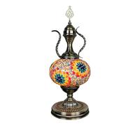 Handcrafted Mosaic Turkish Wine Pot Lamp Moroccan Glass Pitcher Table Lamp Bohemian Teapot Night Stand Light Fixture for Living Room Bedroom Desk Bedside Decor,Orange