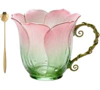 Handcrafted Petal Cup with Vine Handle, Artistic Floral Ceramic Coffee Mug with Bloom-Shaped Design, Artistic Floral Elegant Nature Glass Mug for Women, Friends, Home Décor Gift (colour 2) (Color A)