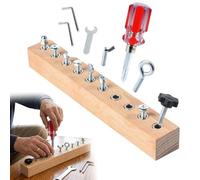 Handcrafted Screw Matching Board for Adults, Wooden Fidget Panel with Assorted Fasteners, Fine Motor and Hand-Eye Coordination Tool, 9 x 2 x 2 Inches