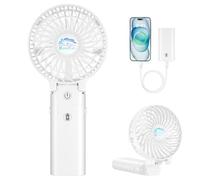 HandFan 5200mAh ventilatore portatile con banca di potenza, mini ventilatori personali ricaricabili, pieghevoli piccoli ventilatori elettrici a batteria, per il concerto Disney di viaggio (bianco)