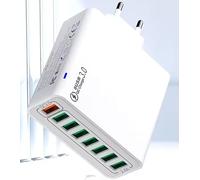 HANDGO Caricatore USB 8 porte, adattatore di ricarica rapida QC 3.0/4.0+, 150 W, compatibile con più protocolli, USB-A con 7 porte 2.4 A e 1 porta QC