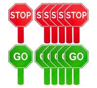 Handheld Stop Sign, Double Sided Traffic Paddle, Waterproof Safety Sign, Interactive 10 Pack Warning Tools with Handle, Street Parking Control for Schools and Public Events 9.84x5.91x0.39 Inches