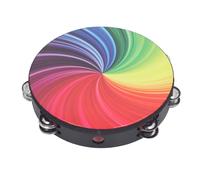 Handheld Tambourine 10 Inch, Hand Held Drum with Double Layer Stainless Steel Bells, Wood and Hand Tambourine Musical Instrument, Dazzling Pattern for