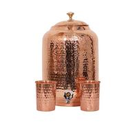 Handicraft Handloom - Brocca in rame puro martellato a mano, 4 litri Ayurveda, contenitore per acqua curativa, in rame, con 2 bicchieri martellati 8 Ltr Multicolore