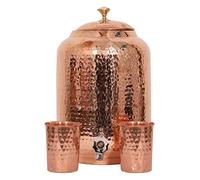 Handicraft-World - Dispenser di acqua in rame puro martellato a mano, 4 litri, con 2 bicchieri martellati (8 litri)