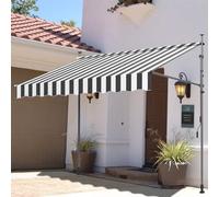 Handkurbel Balkon Markise, UV-beständige 200cm, Höhenverstellbar & Wasserdicht, Ohne Bohren, Sonnenschutz für Balkon - Grau+Weiß, Ideal für Terrasse.