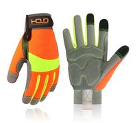 HANDLANDY Guanti antivibrazioni ad alta visibilità, guanti da lavoro di sicurezza, touch screen, retro flessibile in spandex anti vibrante, ad alta visibilità, giallo e arancione, taglia L