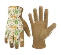 HANDLANDY Guanti da giardinaggio da donna, guanti da lavoro di sicurezza in pelle, traspiranti, da donna, guanti da giardino e cortile, il miglior regalo per giardinieri (stampa floreale cachi, M)