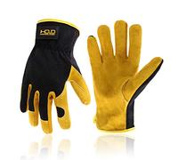 HANDLANDY Guanti da giardinaggio da uomo in pelle, guanti da lavoro per lavori di giardinaggio e edilizia, guanti da costruzione traspiranti e destrezza (XL)