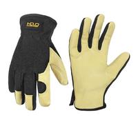 HANDLANDY Guanti da giardinaggio da uomo in pelle, guanti da lavoro per lavori di giardinaggio ed edilizia, guanti da costruzione traspiranti e destrezza (beige-nero, S)