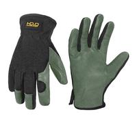 HANDLANDY Guanti da giardinaggio da uomo in pelle, guanti da lavoro per lavori di giardinaggio ed edilizia, guanti da costruzione traspiranti e destrezza (verde oliva, L)