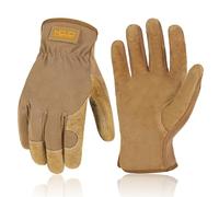 HANDLANDY Guanti da lavoro per uomo e donna, guanti da giardinaggio in pelle, guanti da lavoro di sicurezza, design traspirante e destrezza (L, marrone, taglia uomo)